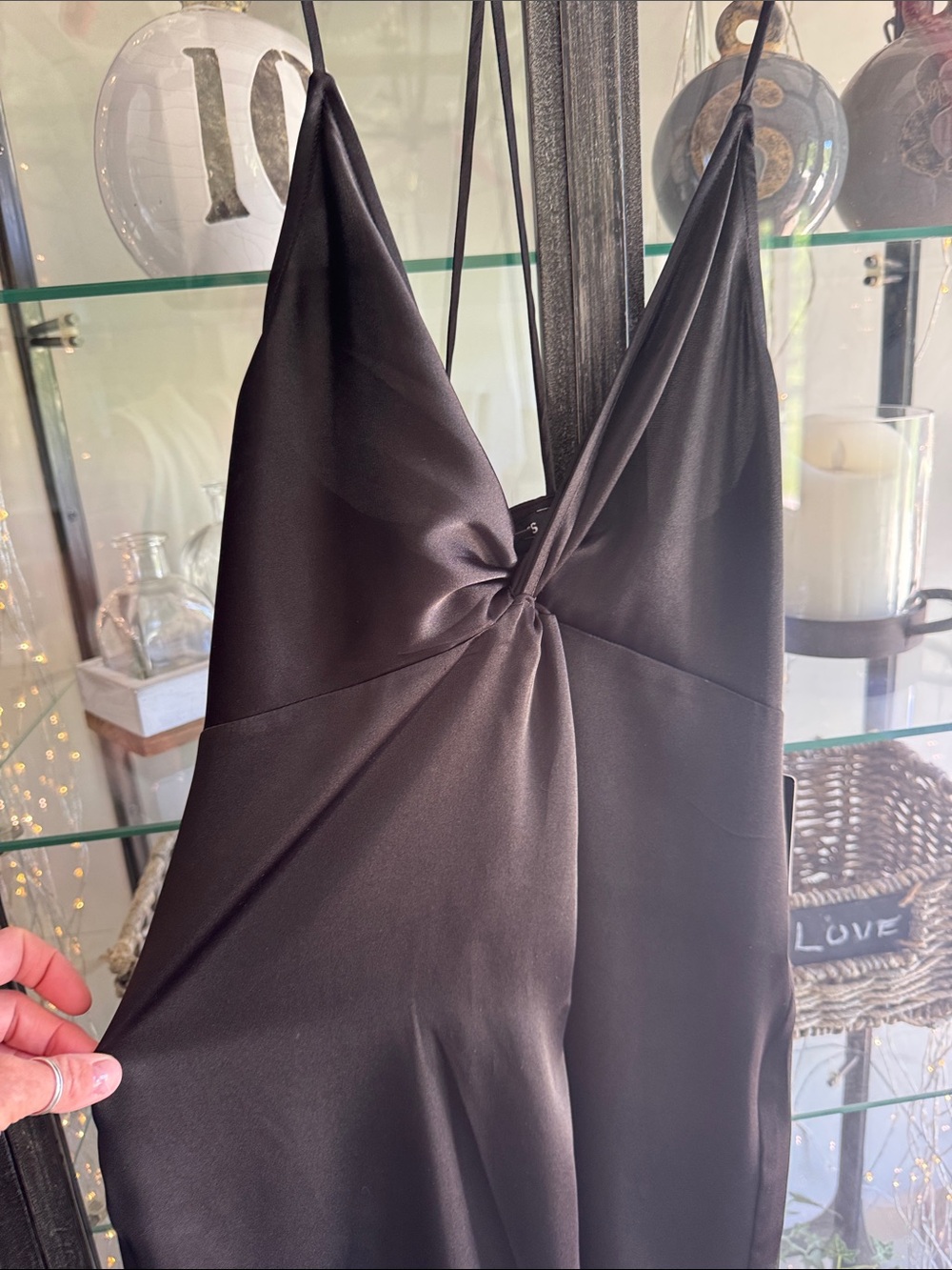 Express Black Satin Twist-Front Slip Dress